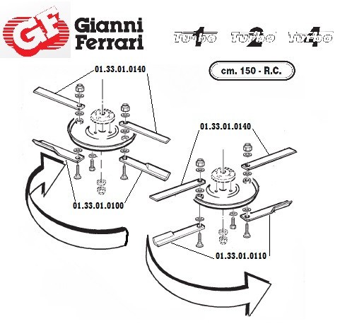 Couteau plat supérieur tondeuse Gianni Ferrari 01.33.01.0140 - Lame de tondeuse