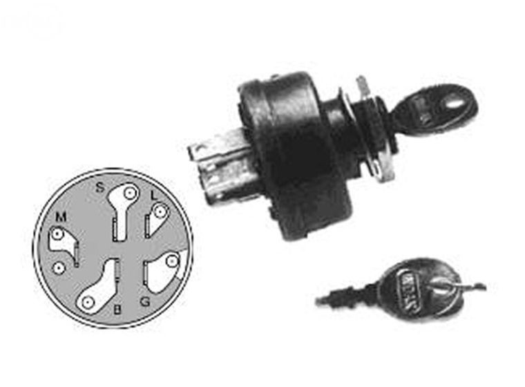 MTD CONTACTEUR A CLEF 3 POSITIONS (MARCHE, ARRET, CONTACT) 5 BROCHES METAL AVEC ECROU ET CLEFS 725-0267B - Interrupteur, solénoïde, démarreur