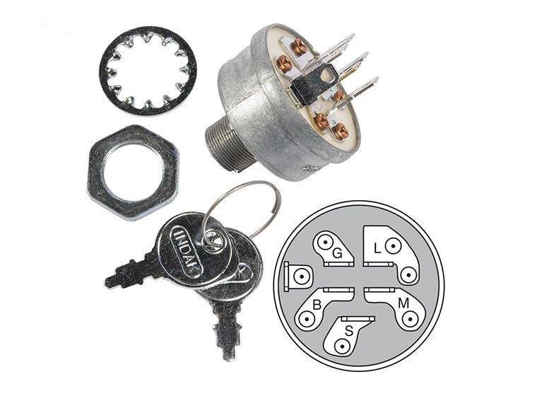 MTD CONTACTEUR A CLEF 3 POSITIONS (MARCHE, ARRET, CONTACT) 6 BROCHES METAL AVEC ECROU ET CLEFS 725-1396A - Interrupteur, solénoïde, démarreur