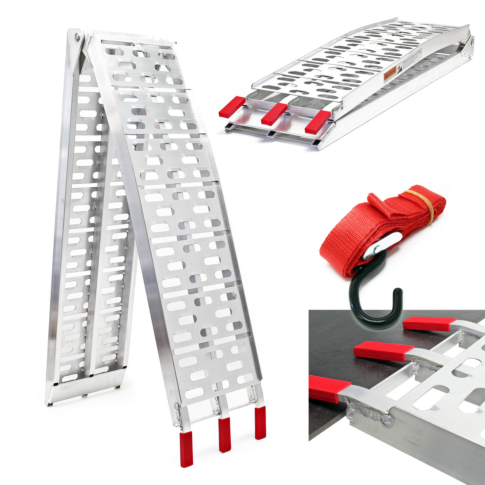2 x Rampe de chargement en aluminium pliable - 600kg - 229 x 28 cm - Accessoires tondeuse autoportée