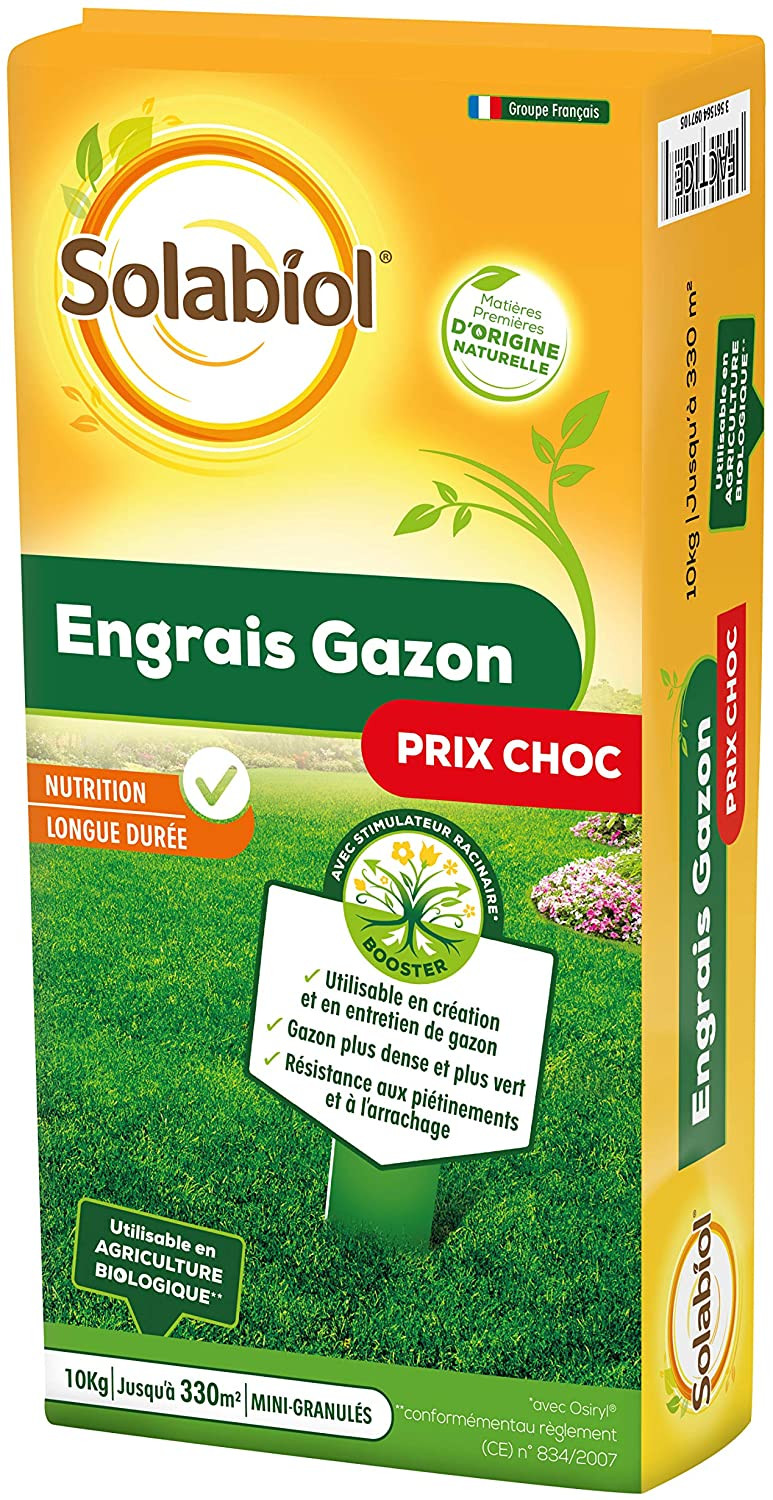 Engrais longue durée gazon Solabiol 10KG - Engrais
