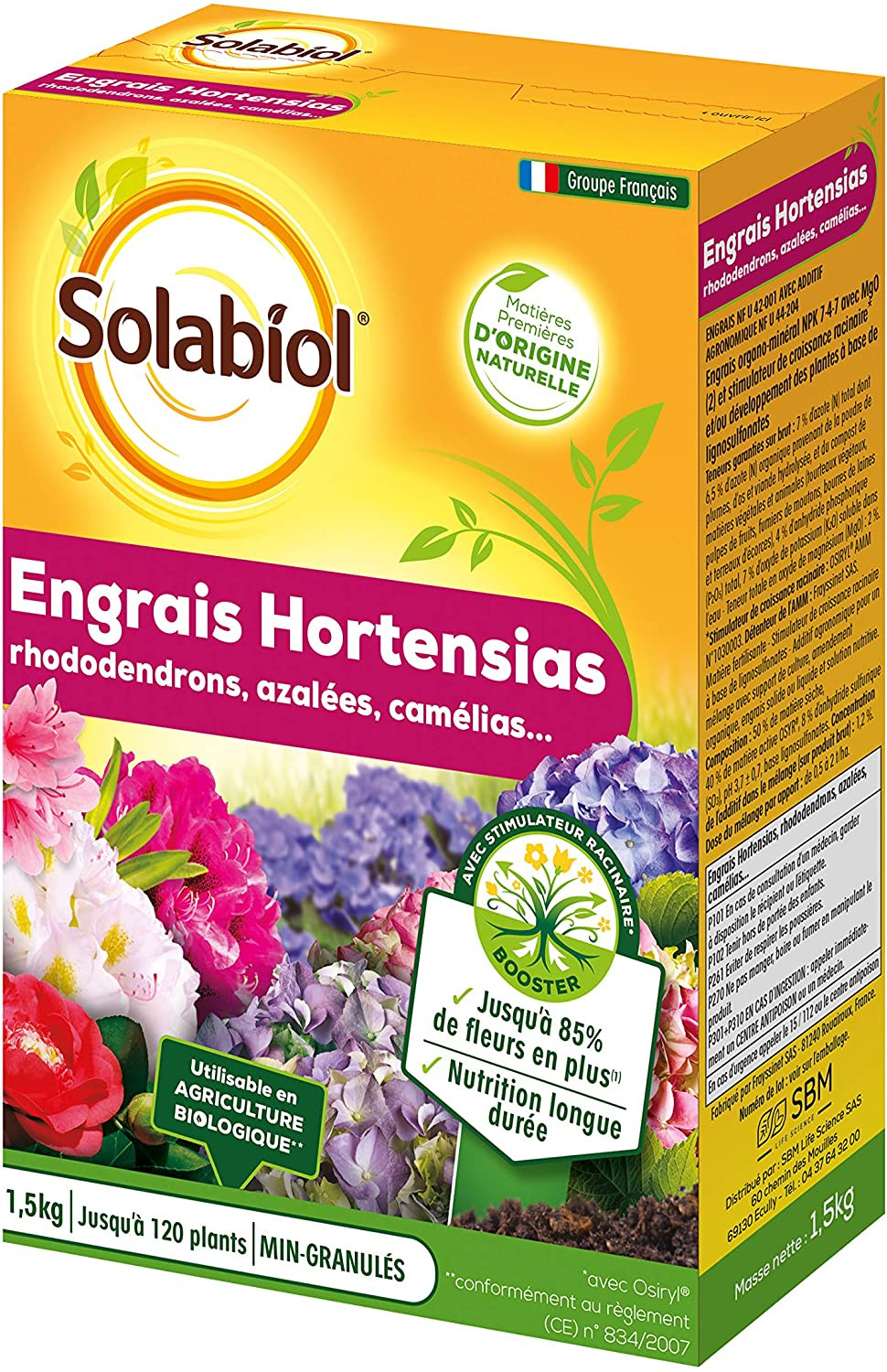 Engrais bio Hortensia Rhododendron Solabiol SORHOY15 1.5 KG - Engrais