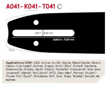 Guide Chaîne Tronçonneuse 100SDAA041 Guide: 25.4 cm Pas: 1/4