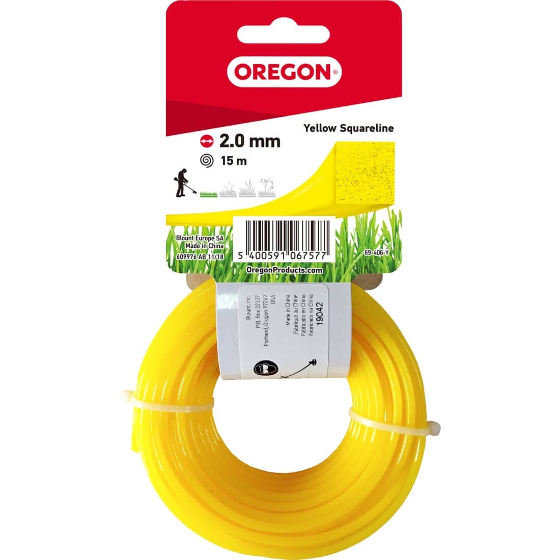 Fil débroussailleuse Carré Nylon Jaune ø2.0mm/15m Oregon 69-406-Y - Fil débroussailleuse