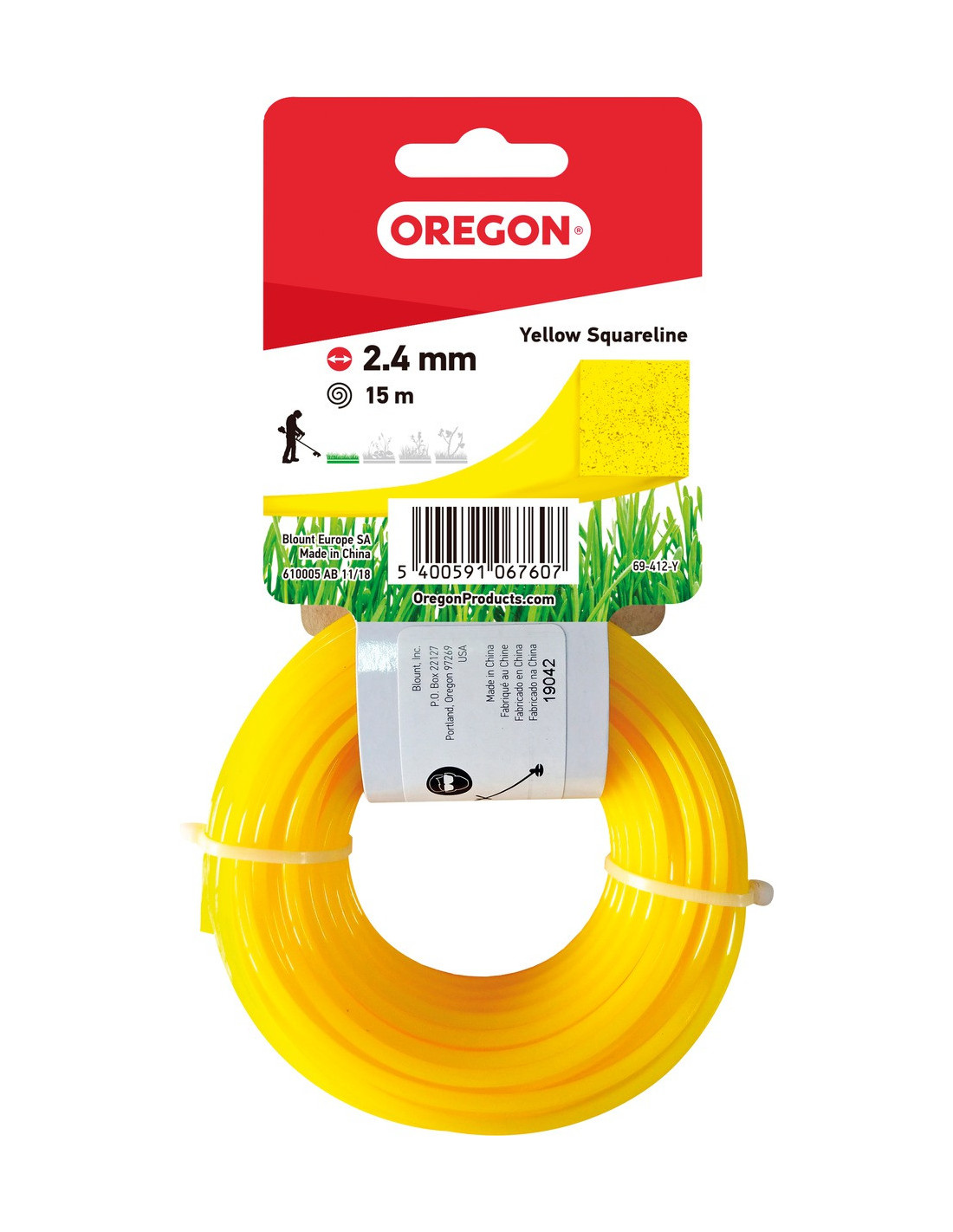 Fil débroussailleuse Carré Nylon Jaune ø2.4mm/15m Oregon 69-412-Y - Fil débroussailleuse