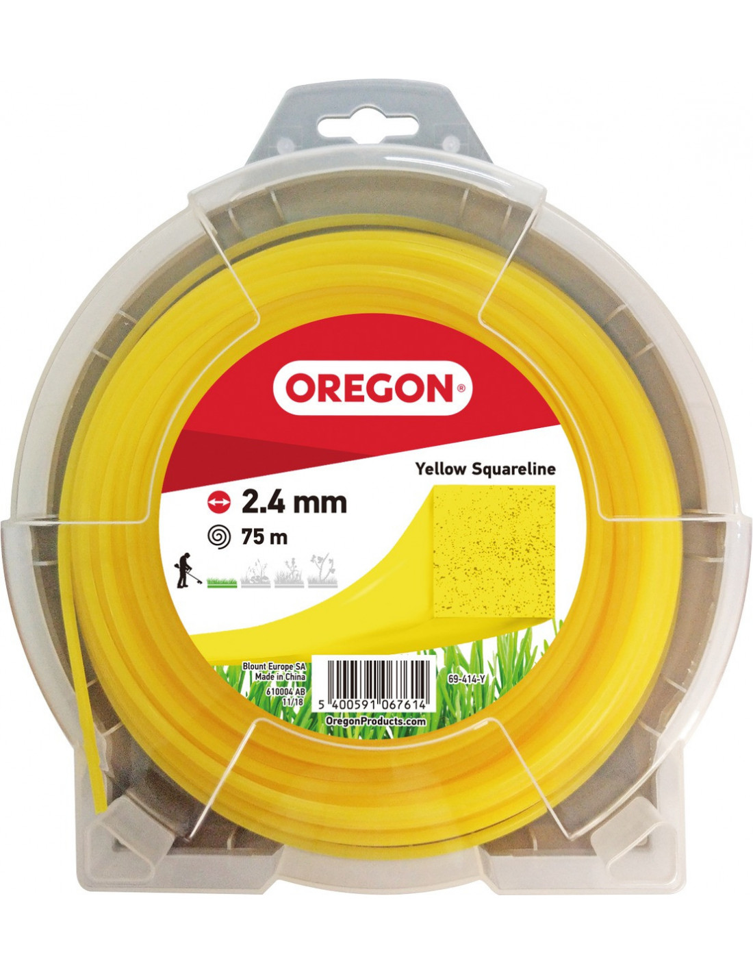 Fil débroussailleuse Carré Nylon Jaune ø2.4mm/75m Oregon 69-414-Y - Fil débroussailleuse