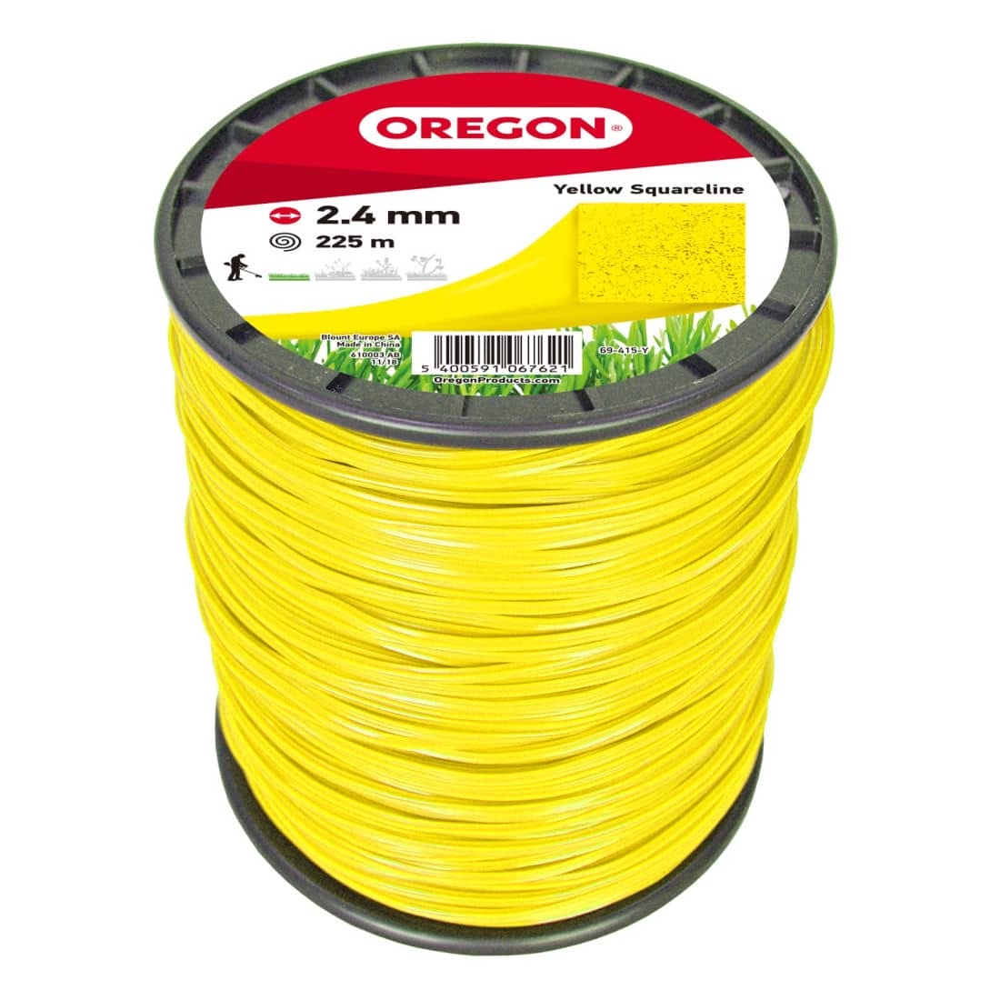 Fil débroussailleuse Carré Nylon Jaune ø2.4mm/225m Oregon 69-415-Y - Fil débroussailleuse