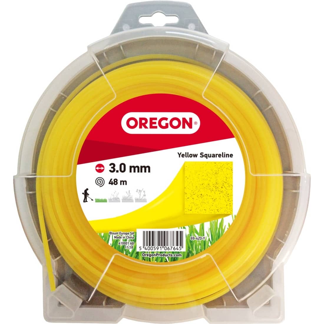 Fil débroussailleuse Carré Nylon Jaune ø3.0mm/48m Oregon 69-420-Y - Fil débroussailleuse