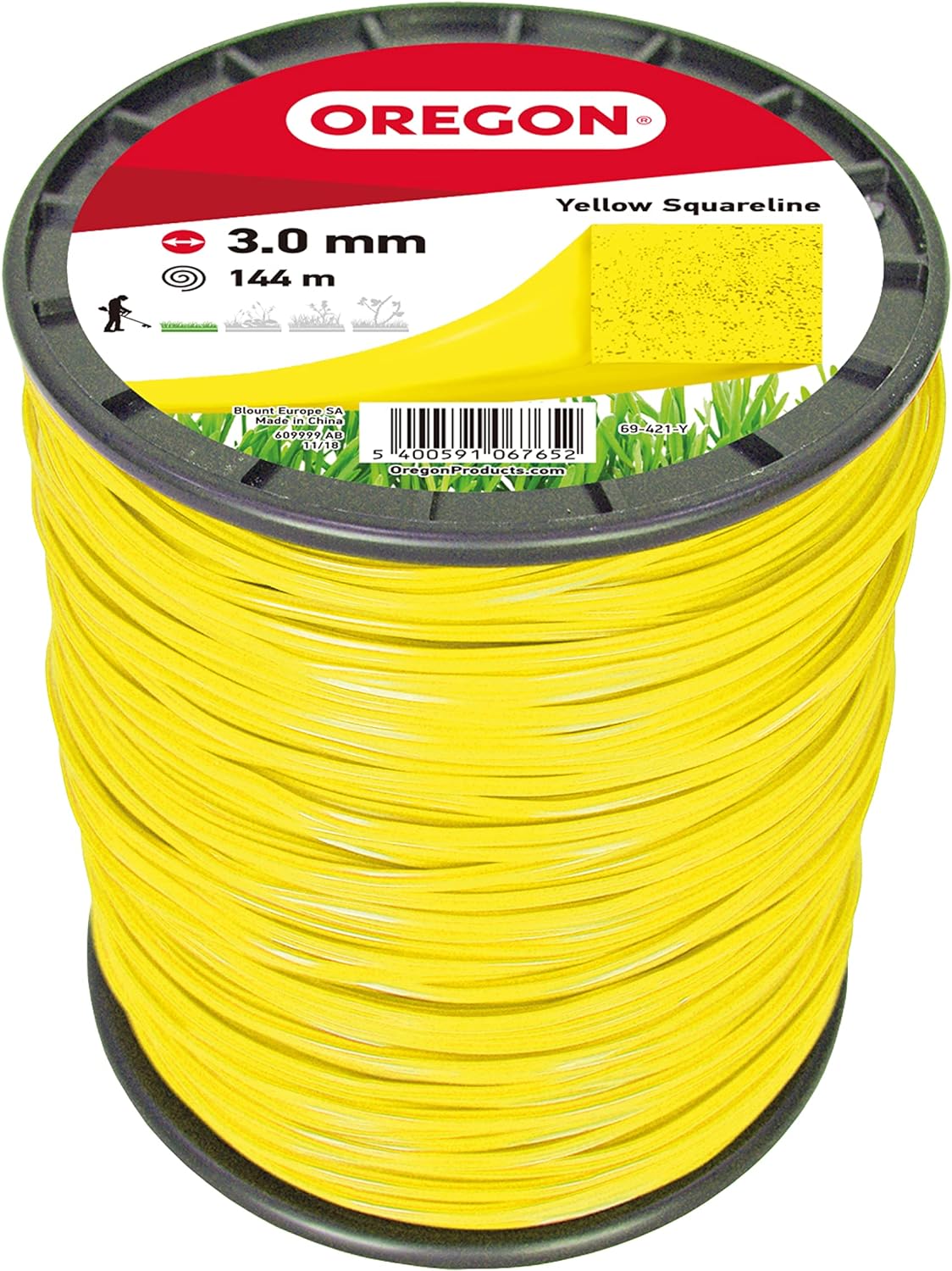 Fil débroussailleuse Carré Nylon Jaune ø3.0mm/144m Oregon 69-421-Y - Fil débroussailleuse