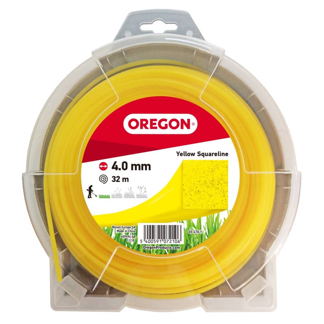 Fil débroussailleuse Carré Nylon Jaune ø4.0mm/32m Oregon 69-478-Y - Fil débroussailleuse
