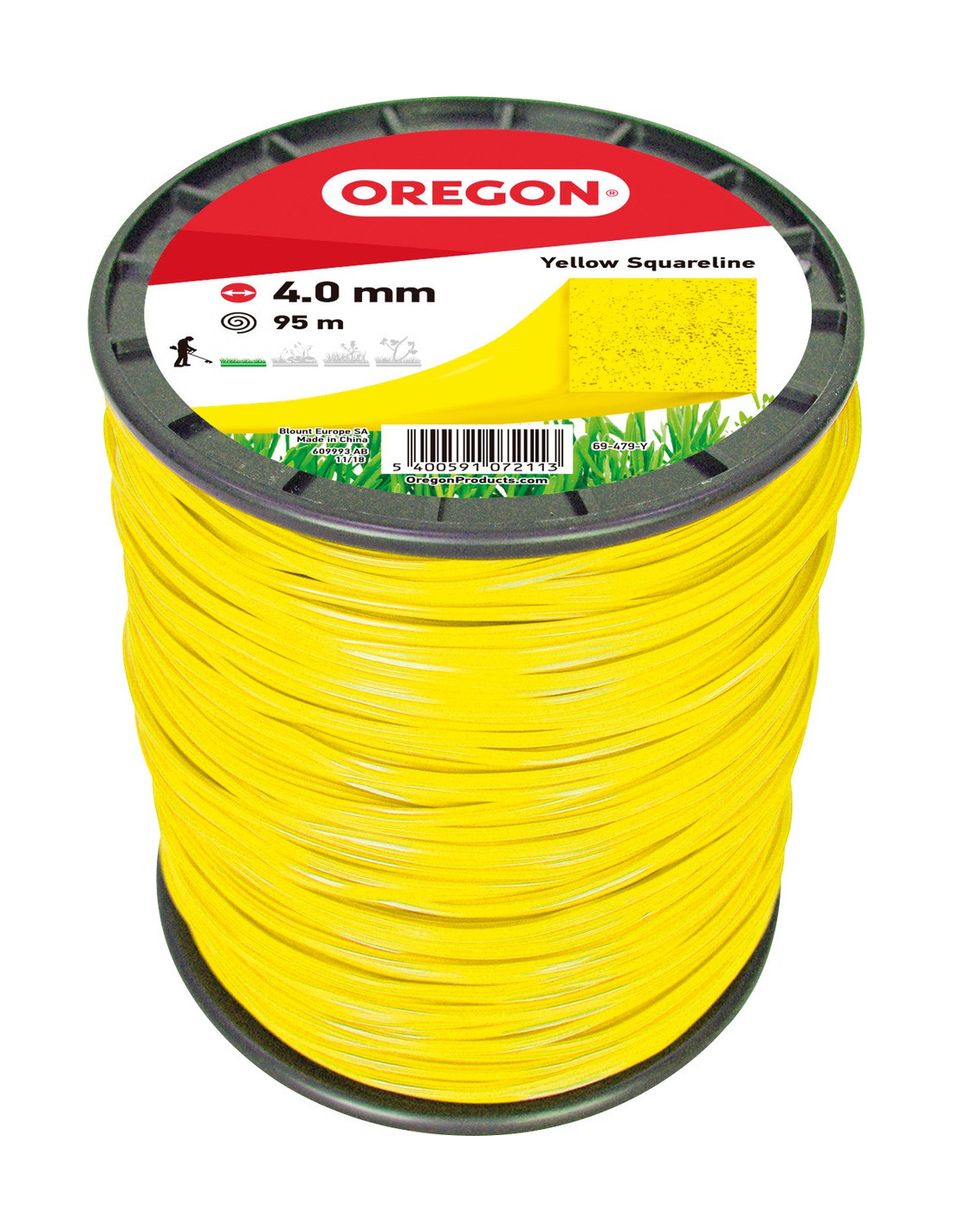Fil débroussailleuse Carré Nylon Jaune ø4.0mm/95m Oregon 69-479-Y - Fil débroussailleuse