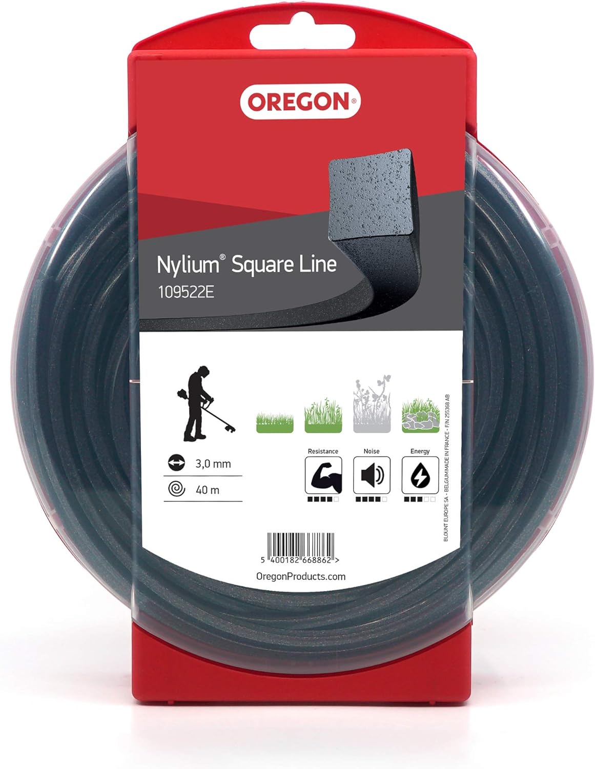 Fil débroussailleuse Carré Nylium Noir ø3.0mm/40m Oregon 109522E - Fil débroussailleuse