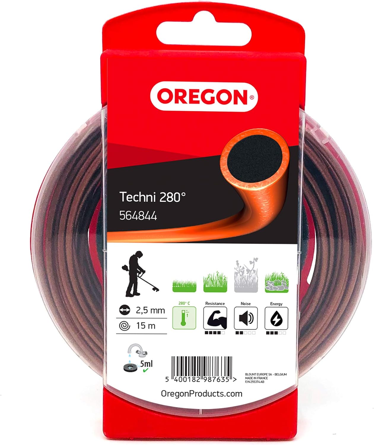 Fil débroussailleuse Rond Techni 280° Marron/Noir ø2.5mm/15m Oregon 564844 - Fil débroussailleuse