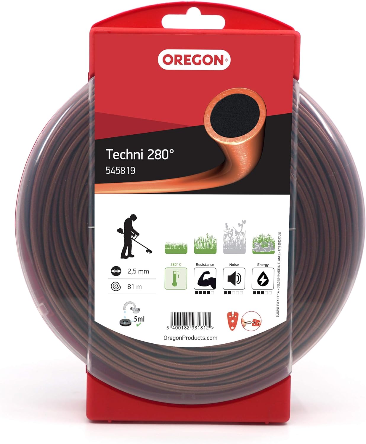 Fil débroussailleuse Rond Techni 280° Marron/Noir ø2.5mm/81m Oregon 545819 - Fil débroussailleuse