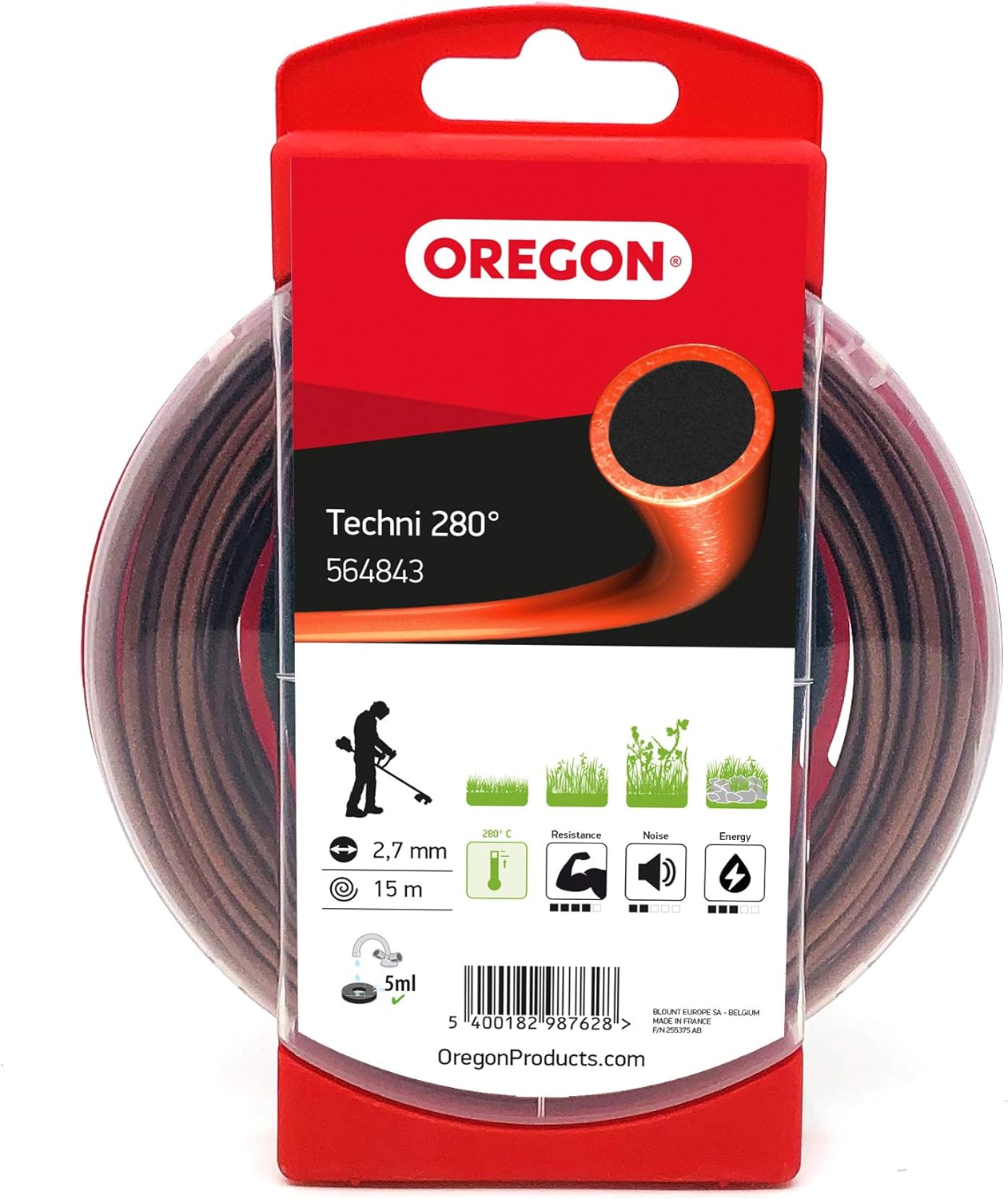 Fil débroussailleuse Rond Techni 280° Marron/Noir ø2.7mm/15m Oregon 564843 - Fil débroussailleuse