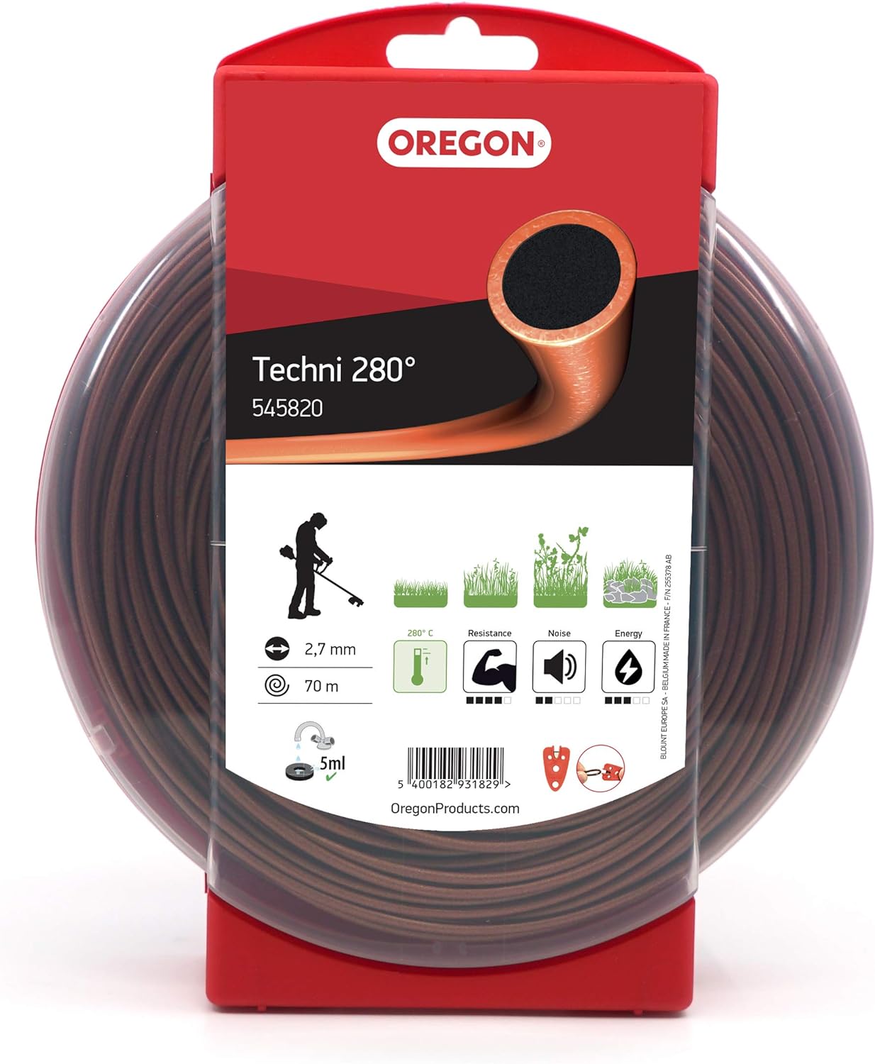 Fil débroussailleuse Rond Techni 280° Marron/Noir ø2.7mm/70m Oregon 545820 - Fil débroussailleuse