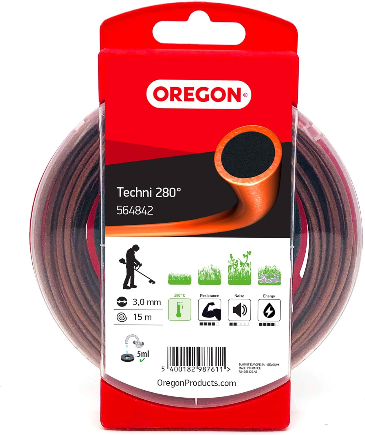 Fil débroussailleuse Rond Techni 280° Marron/Noir ø3.0mm/15m Oregon 564842 - Fil débroussailleuse