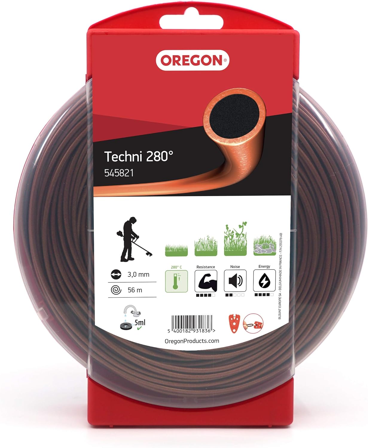 Fil débroussailleuse Rond Techni 280° Marron/Noir ø3.0mm/56m Oregon 545821 - Fil débroussailleuse