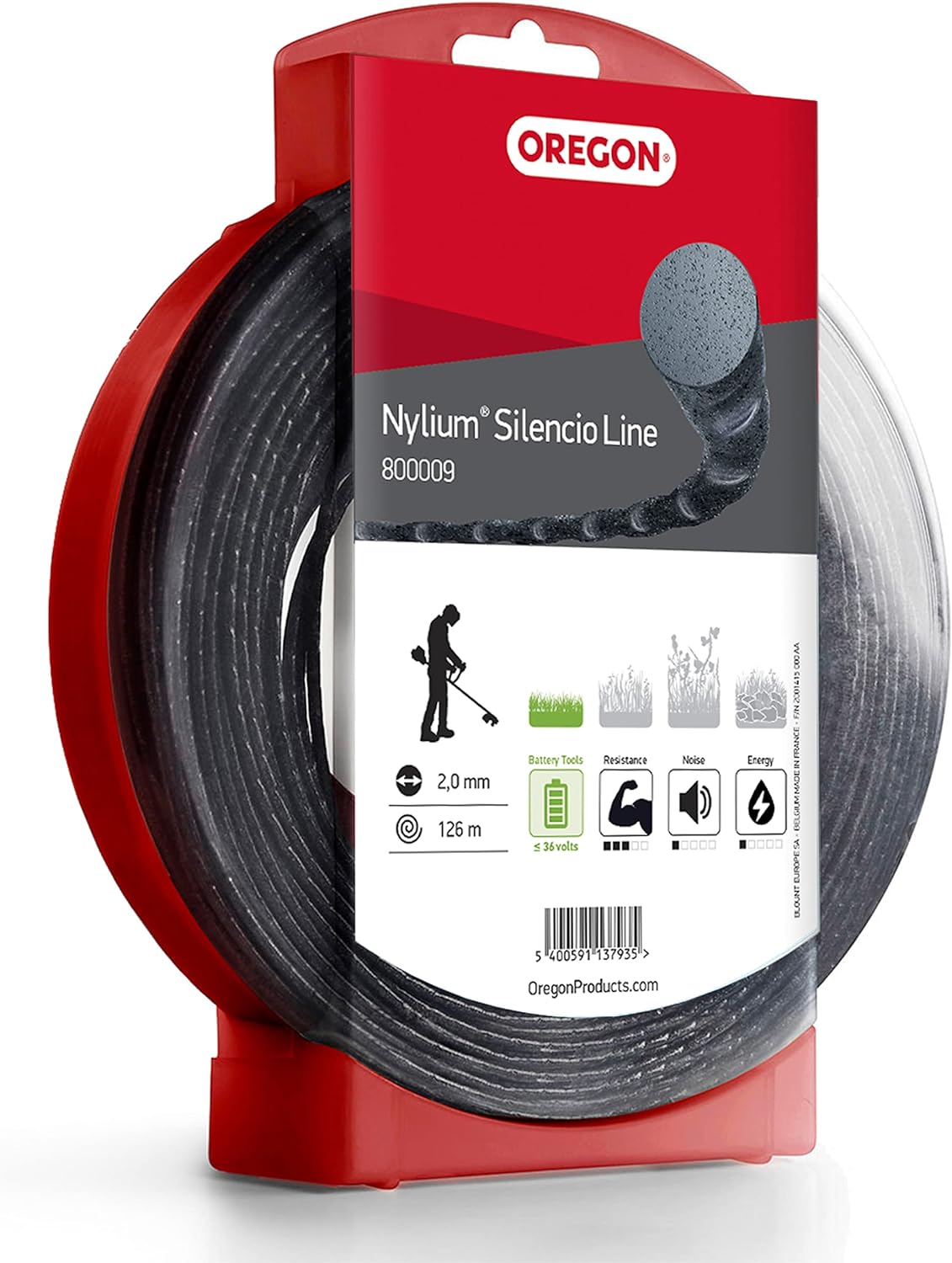 Fil débroussailleuse Rond Torsade Nylium Silencio Noir ø2.0mm/126m Oregon 800009 - Fil débroussailleuse