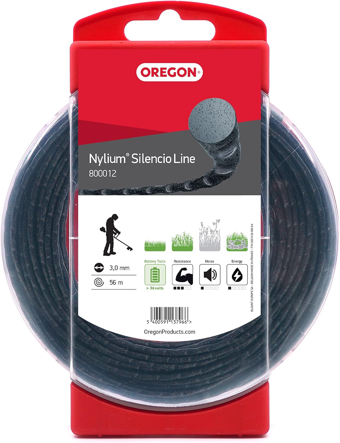 Fil débroussailleuse Rond Torsade Nylium Silencio Noir ø3.0mm/56m Oregon 800012 - Fil débroussailleuse