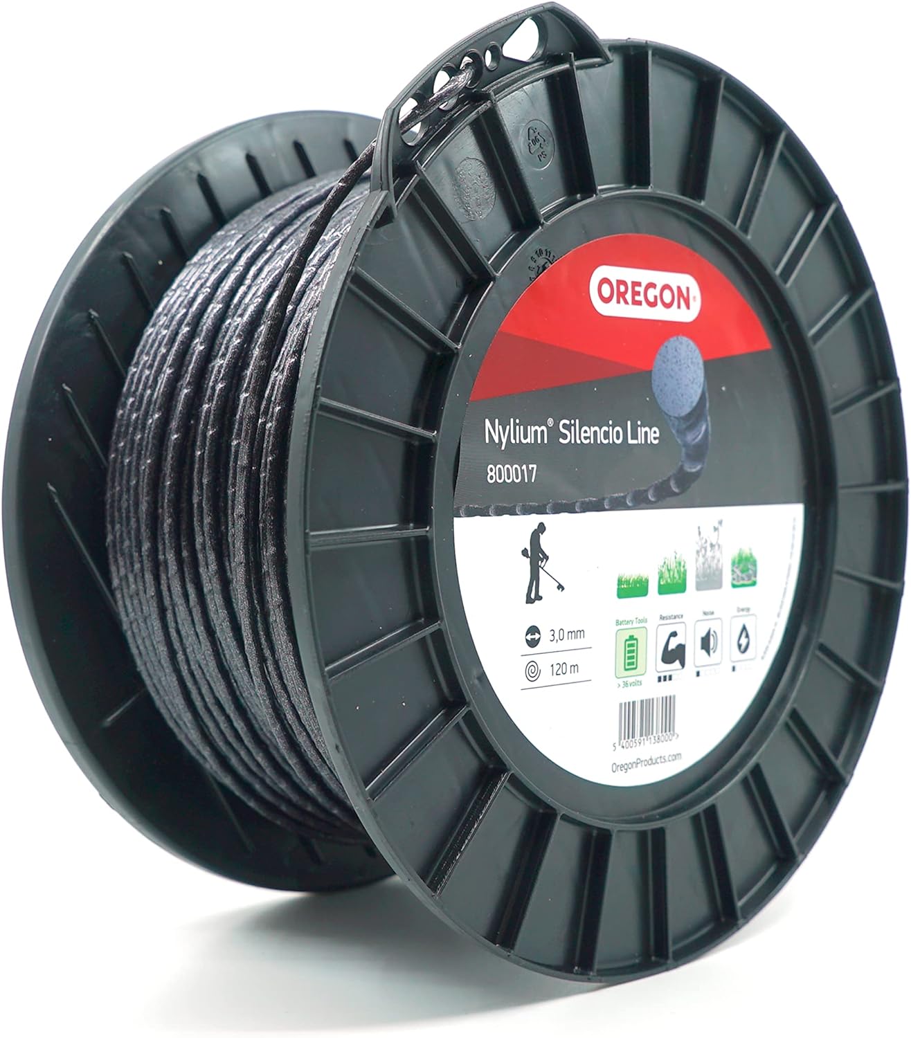 Fil débroussailleuse Rond Torsade Nylium Silencio Noir ø3.0mm/120m Oregon 800017 - Fil débroussailleuse
