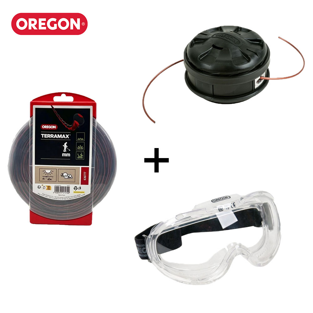 Pack OREGON Fil Débroussailleuse TERRAMAX ø3mm, 44m + Tête Lightnin Load -130 mm + Masque de Sécurité - Fil débroussailleuse