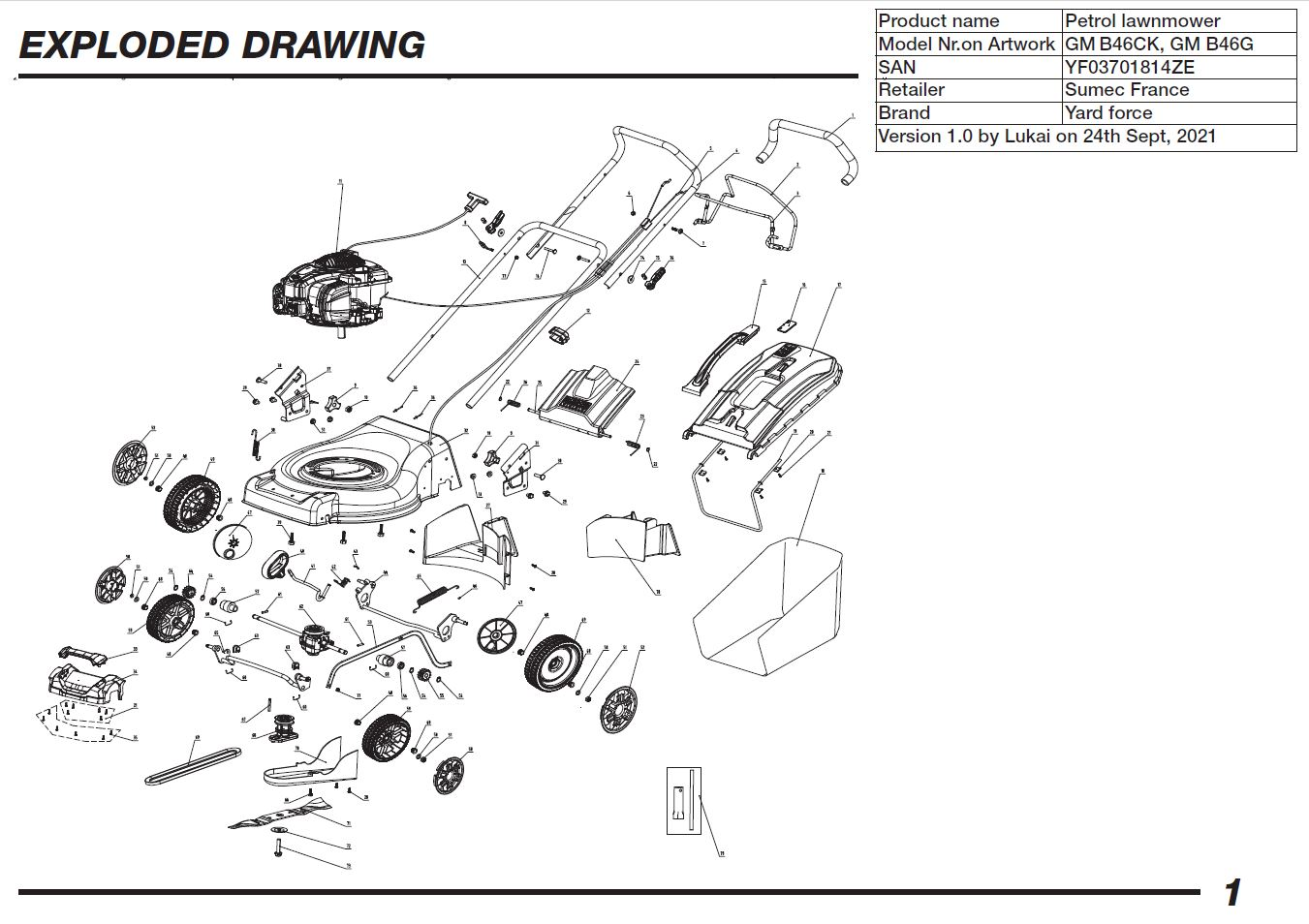 Ensemble de poignées réglables en hauteur - 1001035000 pour GM B46CK, GM B46F - Poignée