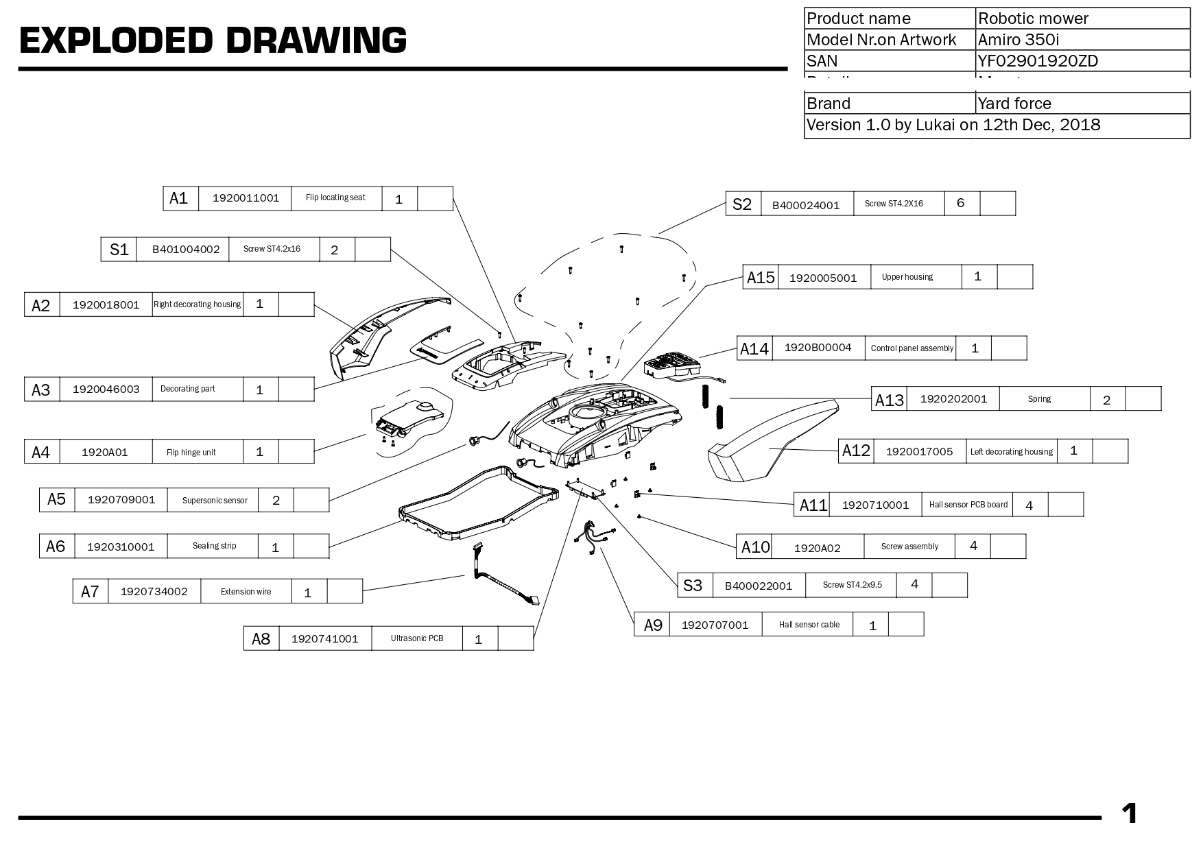 Tableau de signalisation - 1920725001 pour AMIRO 350 I, AMIRO 400, AMIRO 400 I, COMPACT 280 R - Pièces détachées & conso
