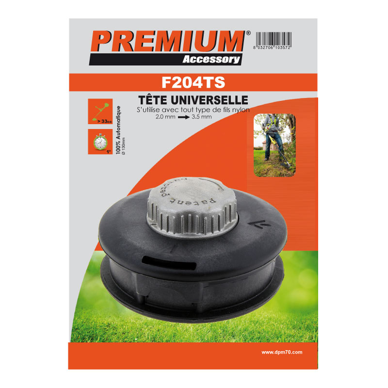 Tête fils générique TETE UNIVERSELLE TAP N GO (23,5MM) - BOUTON ALUMINIUM - rechargement rapide F204TS - Tête débroussailleuse